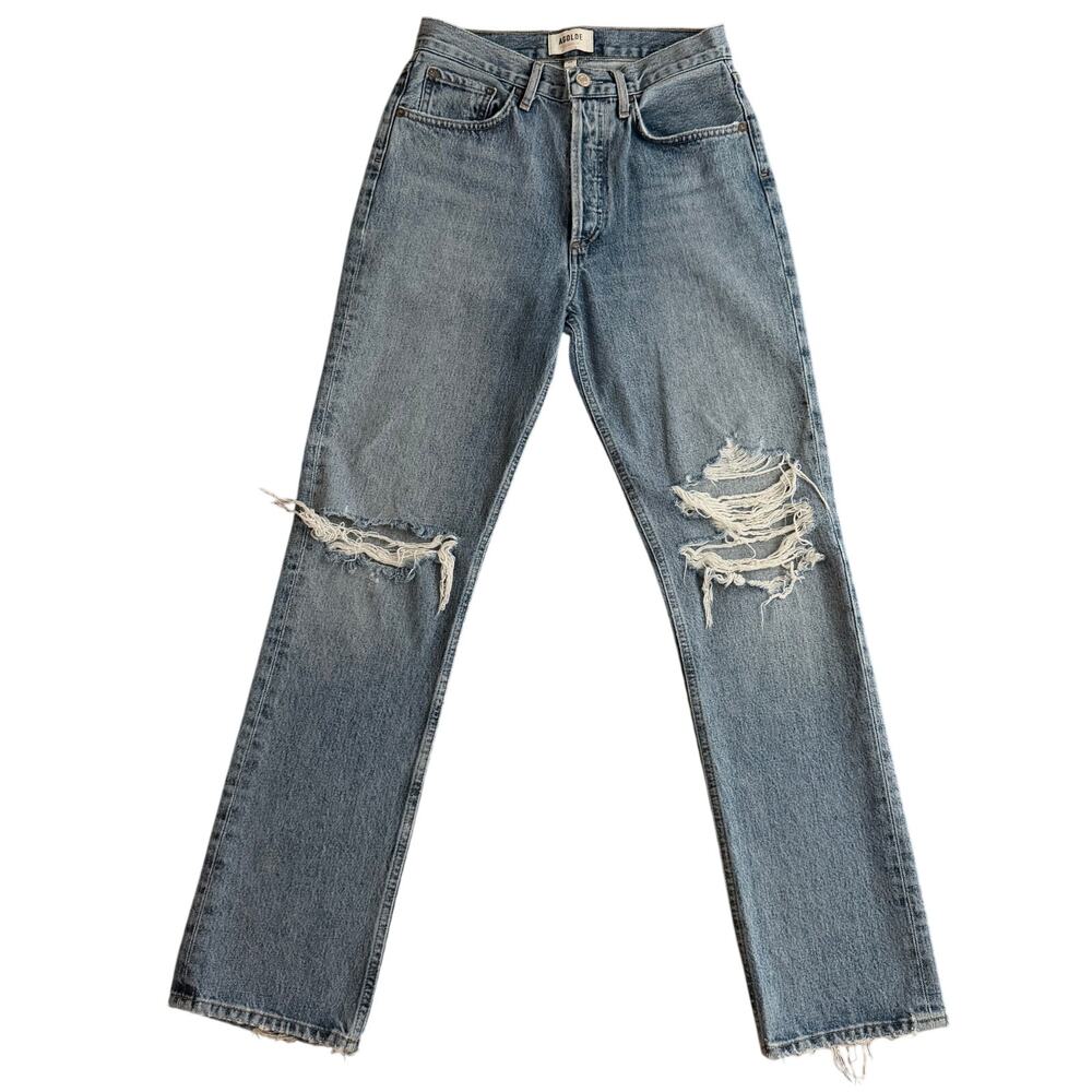 AGOLDE Lana Distressed Straight Leg Jeans Organic Cotton Size 25 Medium Wash